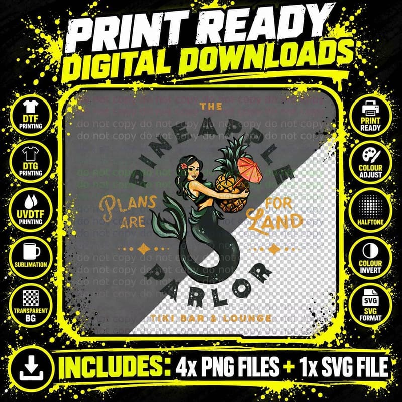 Fun Tiki Bar Tattoo Pinup Tropical Pineapple Sailor Png SVG Digital Bundle