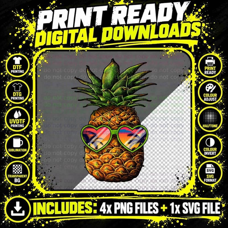 Girls Hawaiian Luau Pineapple Tropical Sunglasses Png SVG Digital Bundle