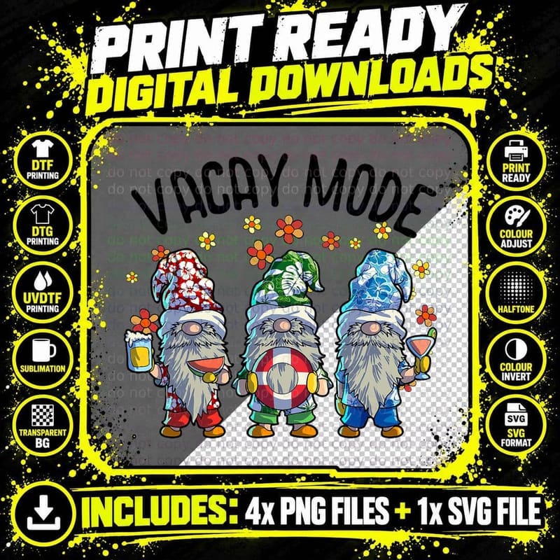 Gnomes Vacay Mode Women Summer Vacation Beach Hawaii Png SVG Digital Bundle