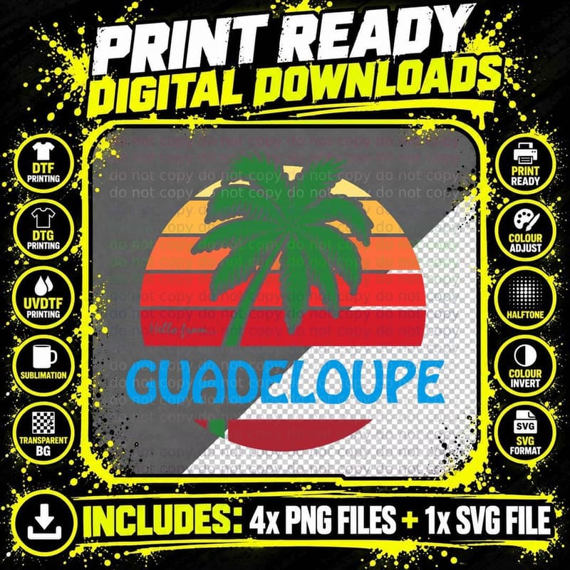 Guadeloupe Travel Summer Palm Tree T-Shirt Png SVG Digital Bundle