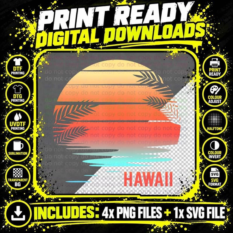 Hawaii Family Vacation Sunset Illustration Png SVG Digital Bundle