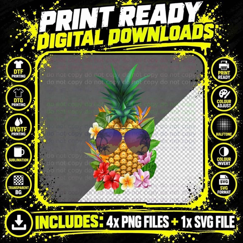 Hawaii Pineapple Aloha Flower Beach T-Shirt Png SVG Digital Bundle