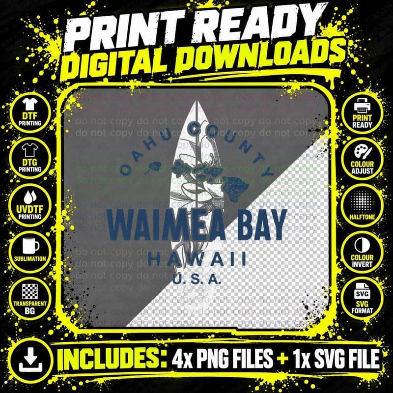 Hawaii Waimea Bay North Shore Oahu Surfing T-Shirt Png SVG Digital Bundle