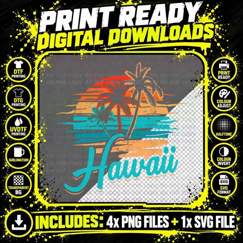 Hawaiian Island Tropical Hawaii Design Vacation Souvenir Png SVG Digital Bundle