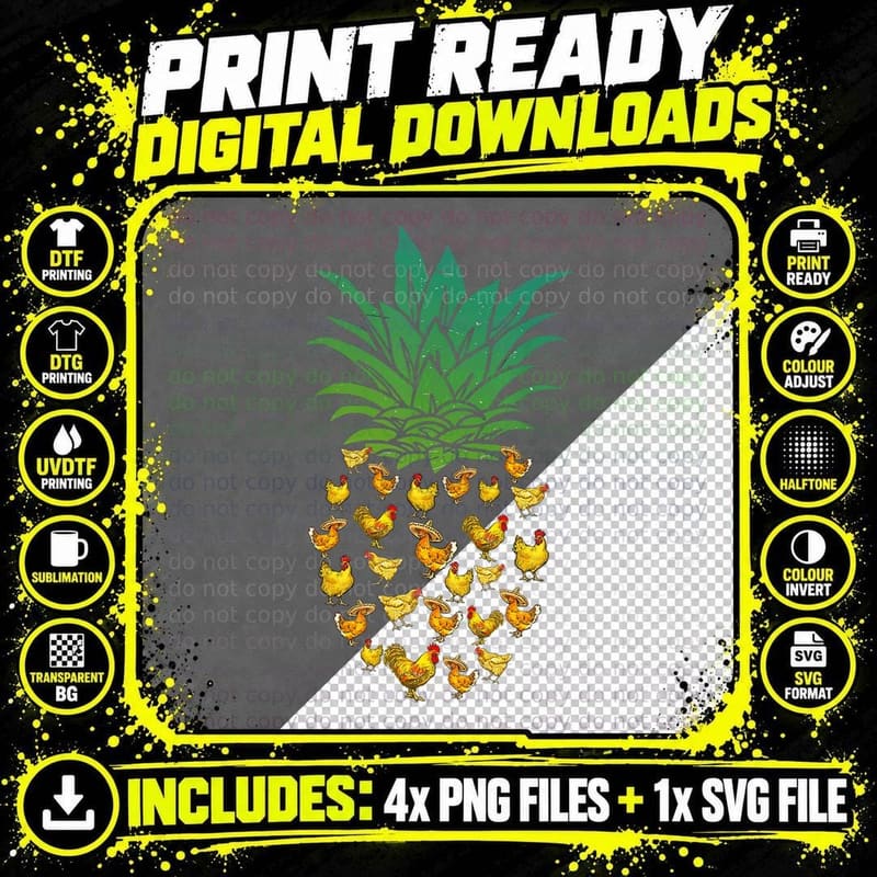 Hawaiian Pineapple Chickens Tropical Hawaii Aloha T-Shirt Png SVG Digital Bundle