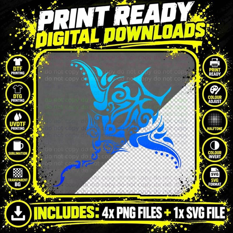 Hawaiian Tribal Stingray Polynesian Tattoo Style Png SVG Digital Bundle