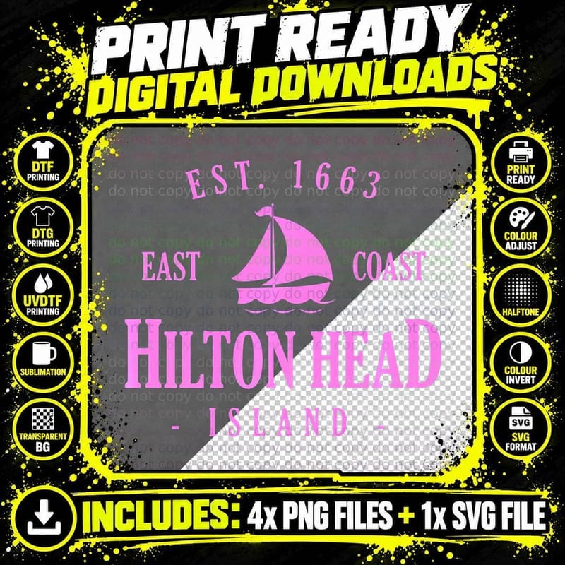 Hilton Head Island Pink Cute Vacation and Sailing T-Shirt Png SVG Digital Bundle