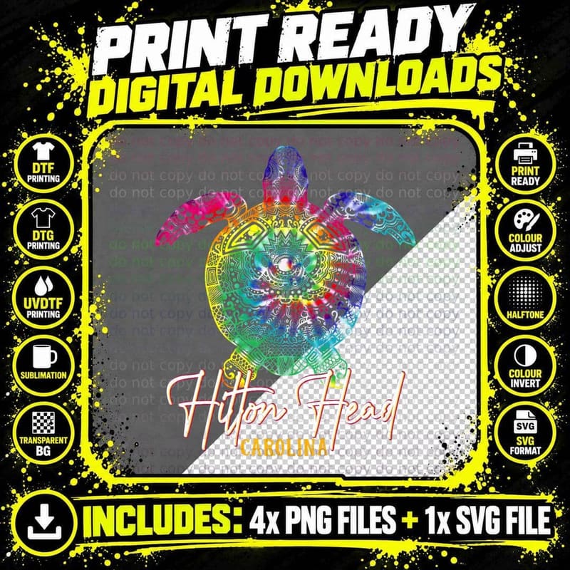 Hilton Head Tie Dye Sea Turtle Carolina Family Vacation Png SVG Digital Bundle