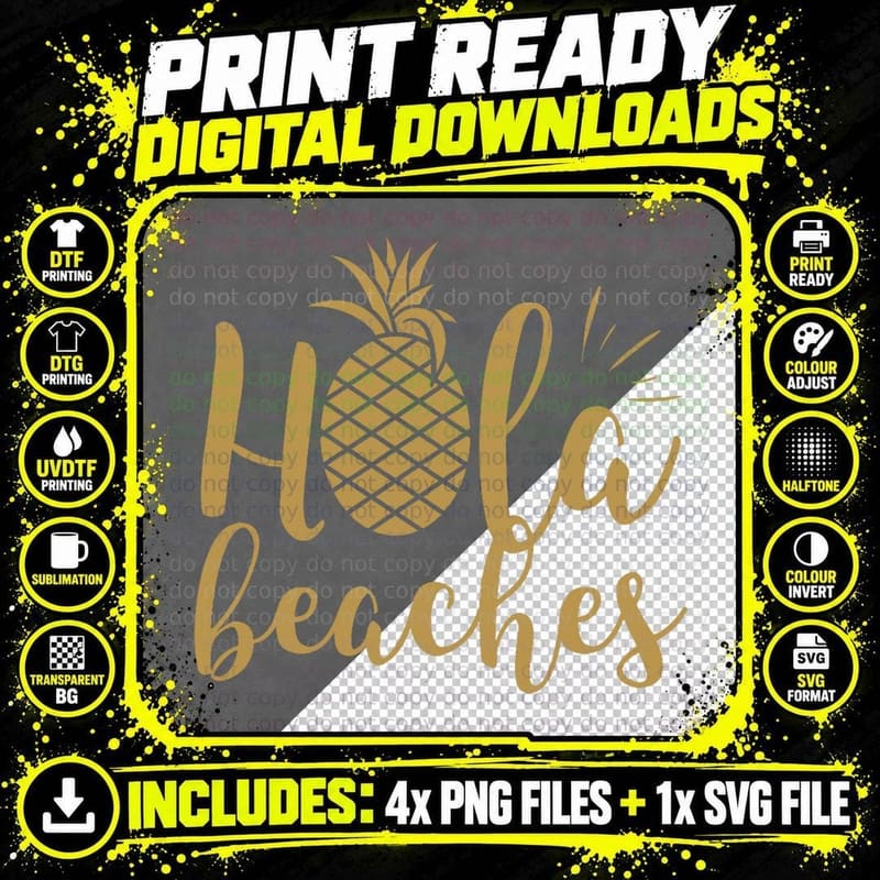 Hola Beaches Pineapple Hawaiian Vacation T-Shirt Png SVG Digital Bundle