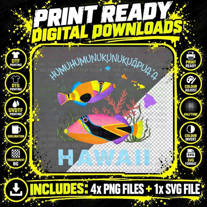 Humuhumunukunukuapua'a Hawaiian Tropical Fish Png SVG Digital Bundle
