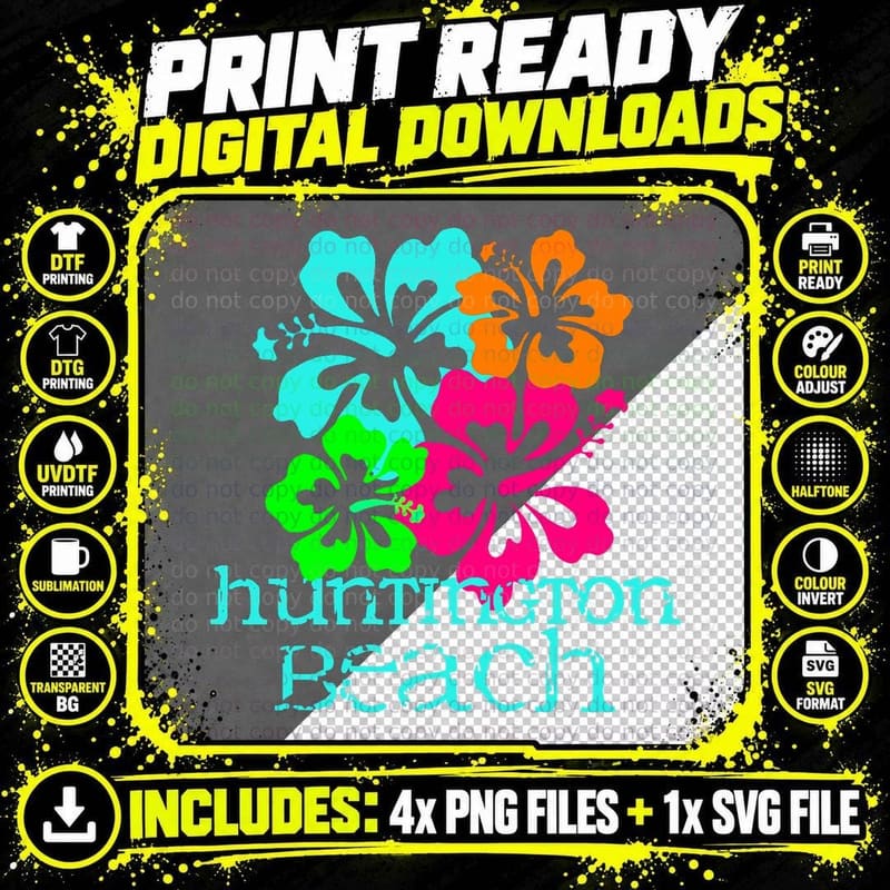 Huntington Beach Vacation Travel Beach Sun T-Shirt Png SVG Digital Bundle