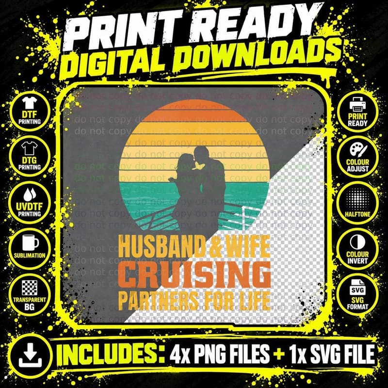 Husband & Wife Cruising Partners for Life - Married Png SVG Digital Bundle