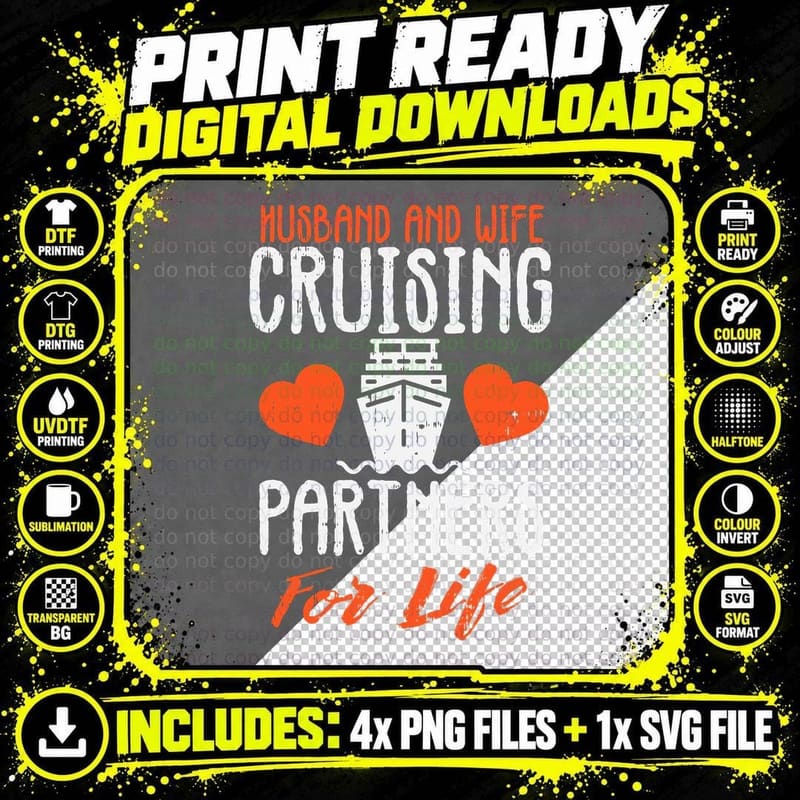 Husband Wife Cruising Partner Anniversary Cruise Couple Png SVG Digital Bundle