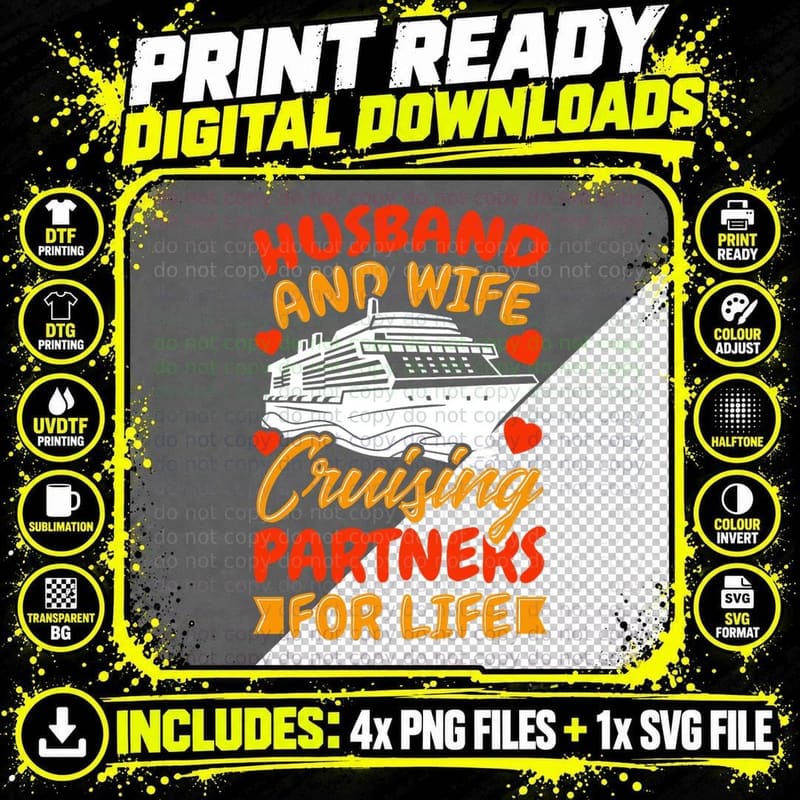 Husband and Wife Cruising Partners for Life Couple Png SVG Digital Bundle