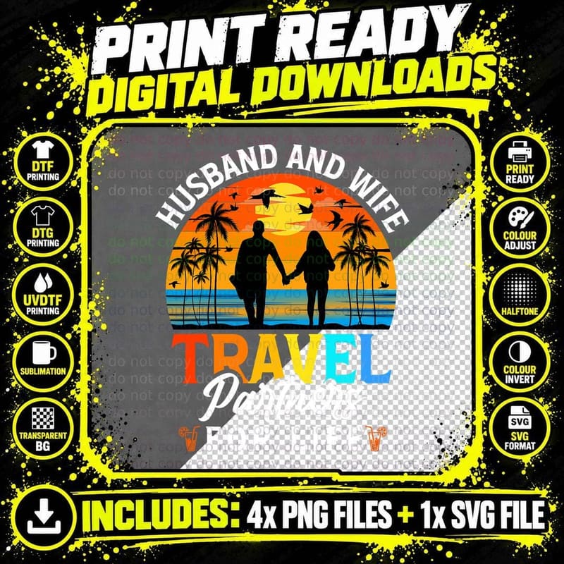 Husband and Wife Travel Partners for Life - Beach Png SVG Digital Bundle
