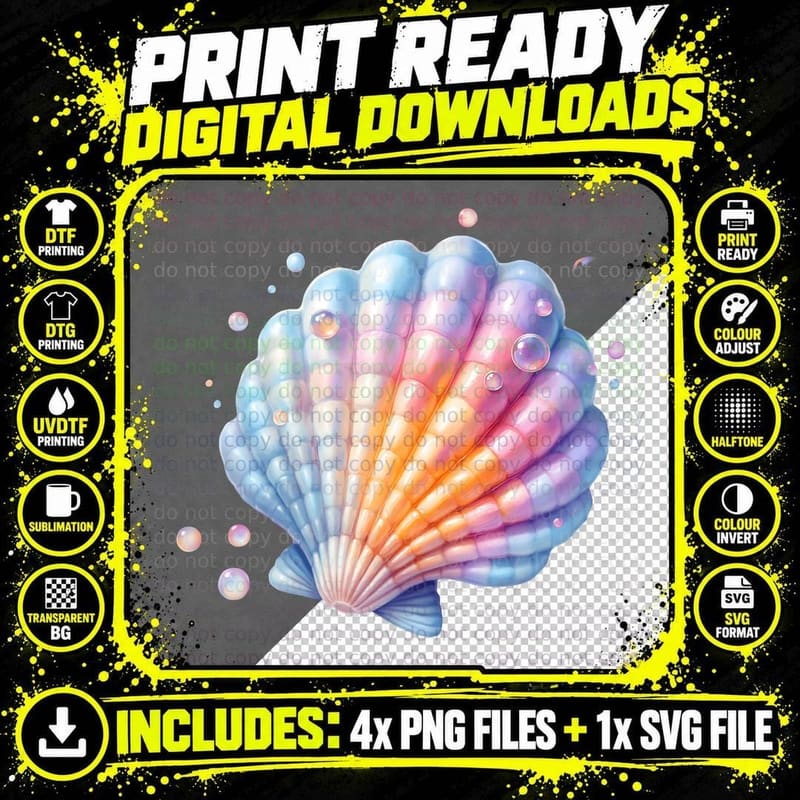 Iridescent Seashell Pastel Bubbles Ocean Beachy Summer Png SVG Digital Bundle