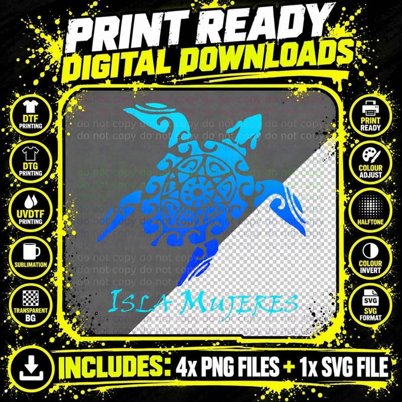 Isla Mujeres Tribal Turtle Polynesian Tattoo Style Png SVG Digital Bundle