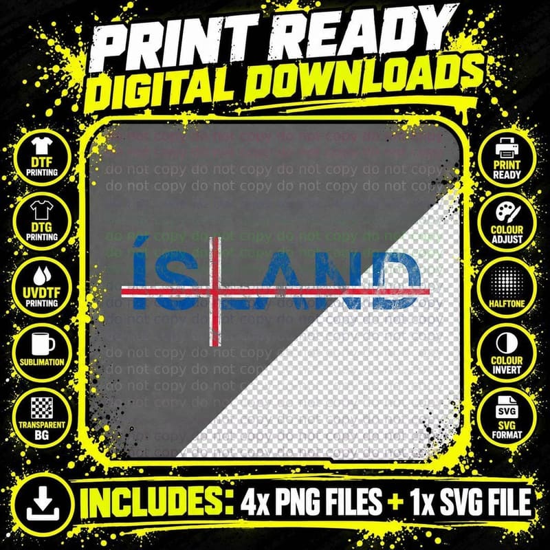 Island Icelandic Flag Nordic Cross Travel Vacation Png SVG Digital Bundle