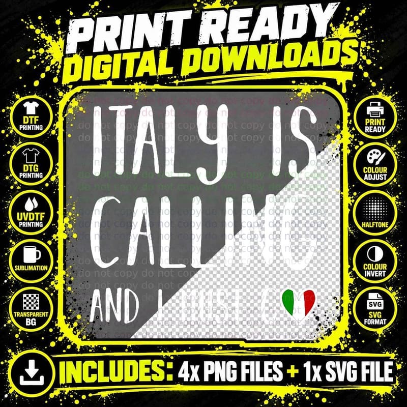 Italy Is Calling and I Must Go Italia Travel Vacation Png SVG Digital Bundle