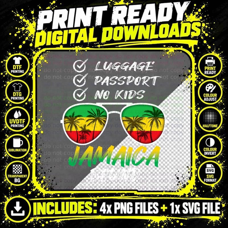 Jamaica Bound Rasta Sunglasses Palms Checklist Png SVG Digital Bundle