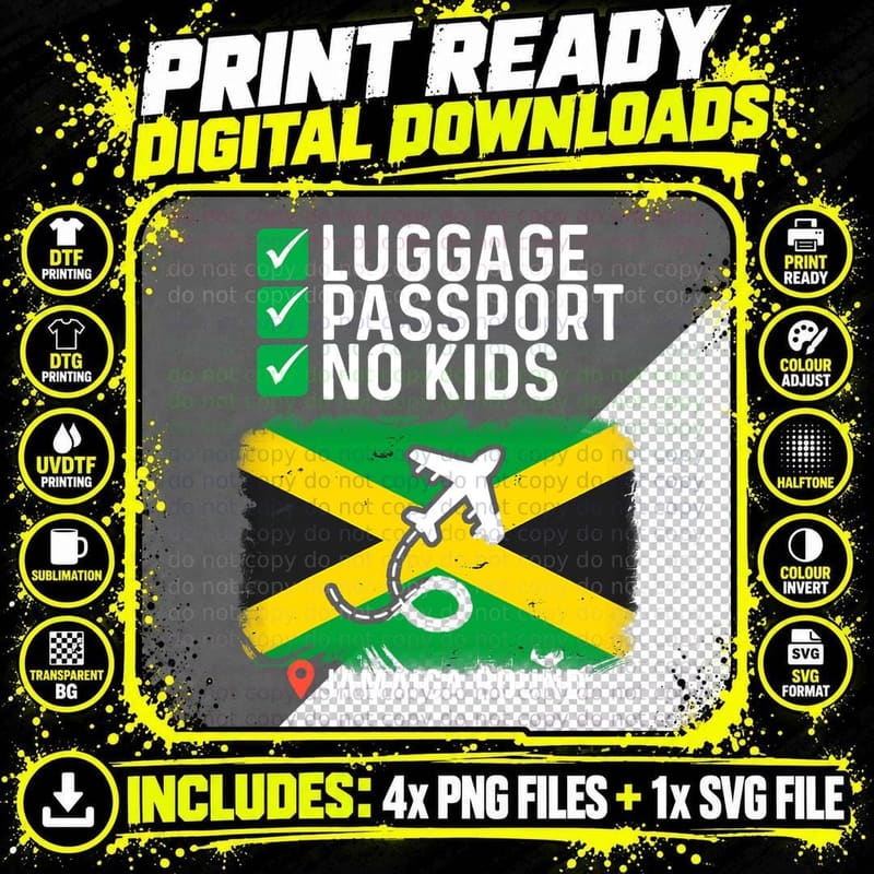 Jamaican Travel Vacation Outfit to Jamaica Trip Men Png SVG Digital Bundle