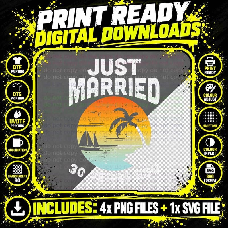 Just Married 30 Years Ago Anniversary Cruise Couple Gift Png SVG Digital Bundle
