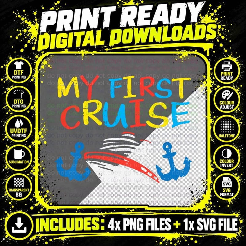 Kids My First Cruise Ship Anchor Cruising Vacation Trip Png SVG Digital Bundle