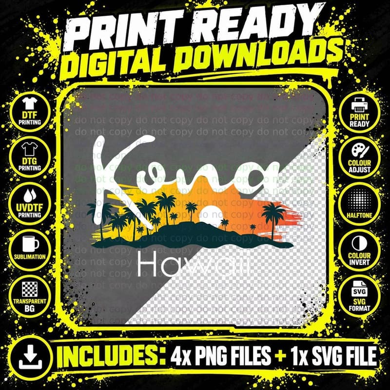 Kona Hawaii Hawaiian Surfing Beach Ocean Aloha T Shirt Png SVG Digital Bundle