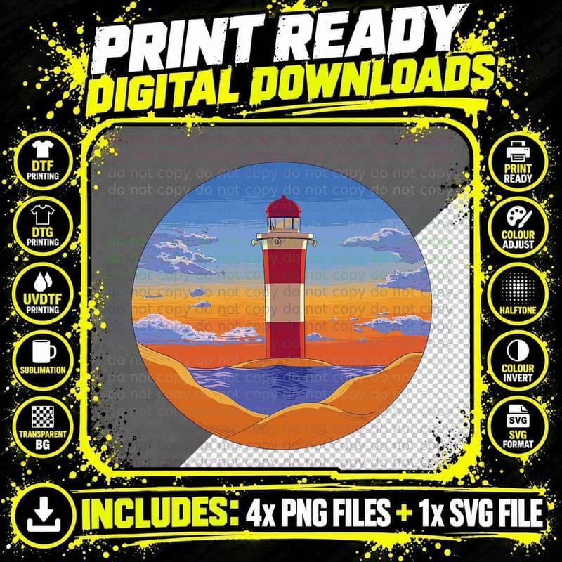 Lighthouse Sea of Clouds Seaside Beach Sailing Boating Png SVG Digital Bundle