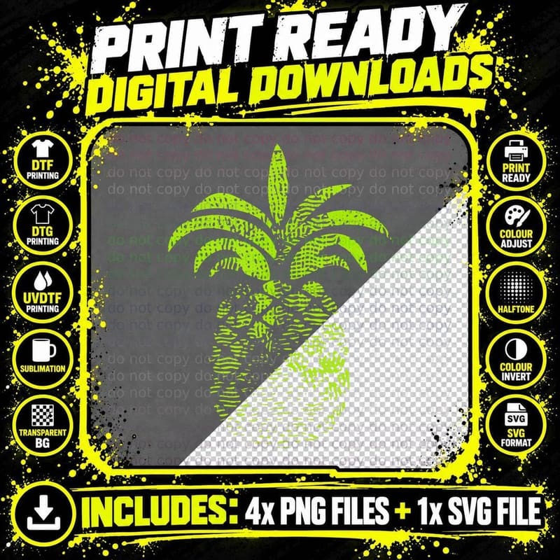 Lime Green Pineapple T, Hawaiian Tropical Island Aloha Png SVG Digital Bundle