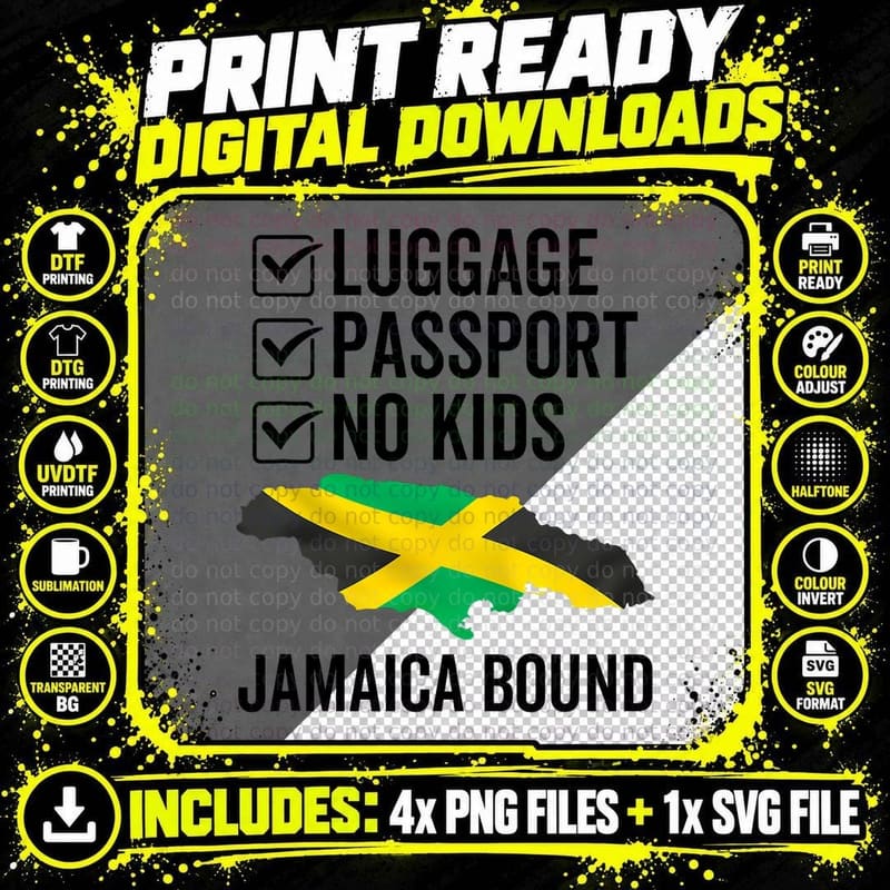 Luggage Passport Jamaica Bound Jamaican Travel Vacation Png SVG Digital Bundle