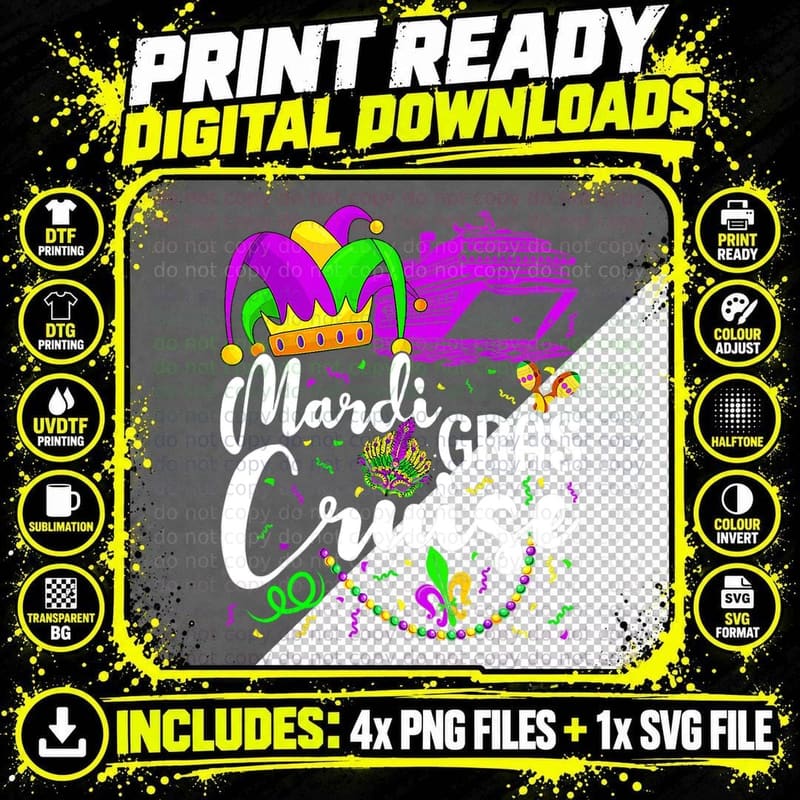 Mardi Gras Cruise Mask T-Shirt, Carnival Party Png SVG Digital Bundle