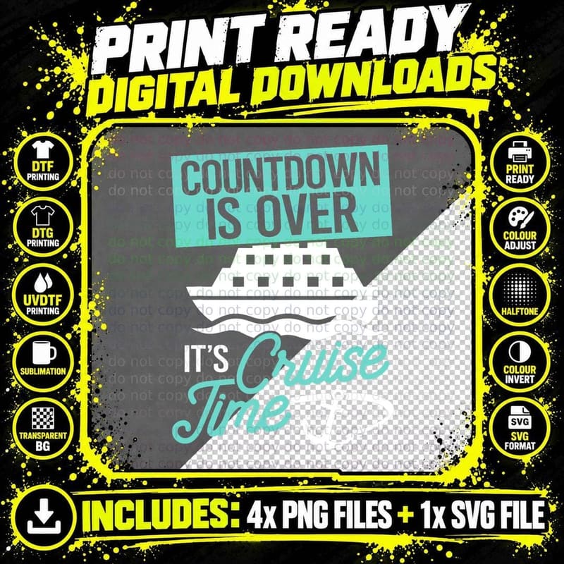 Matching Cruise Gift Countdown Over Cruise Time T-Shirt Png SVG Digital Bundle