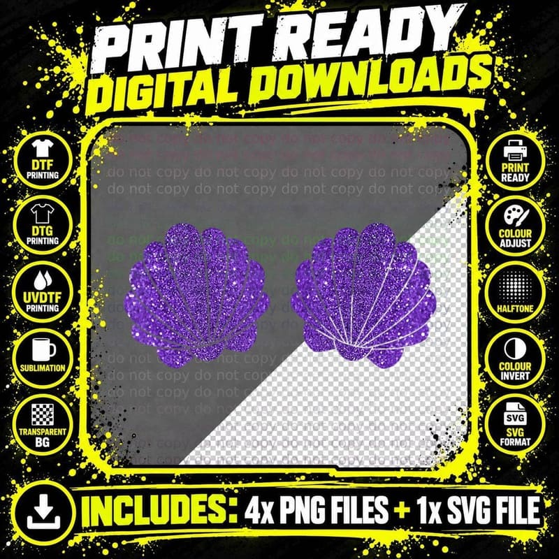 Mermaid Shell Bra Glitter Beach Vibes Png SVG Digital Bundle
