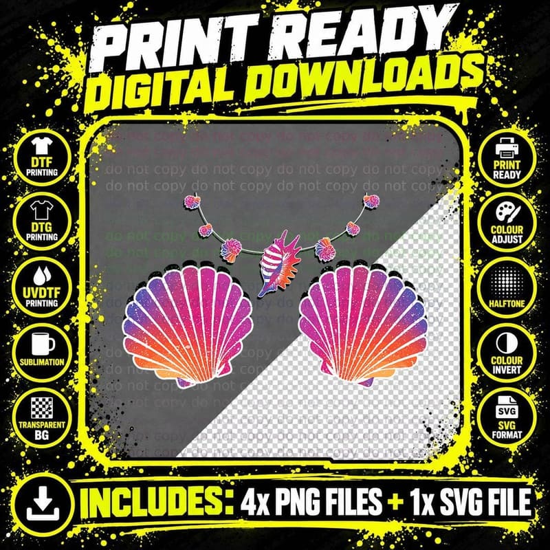 Mermaid Shell Party T-Shirt, Mermaid Party, Beach Vibes Png SVG Digital Bundle