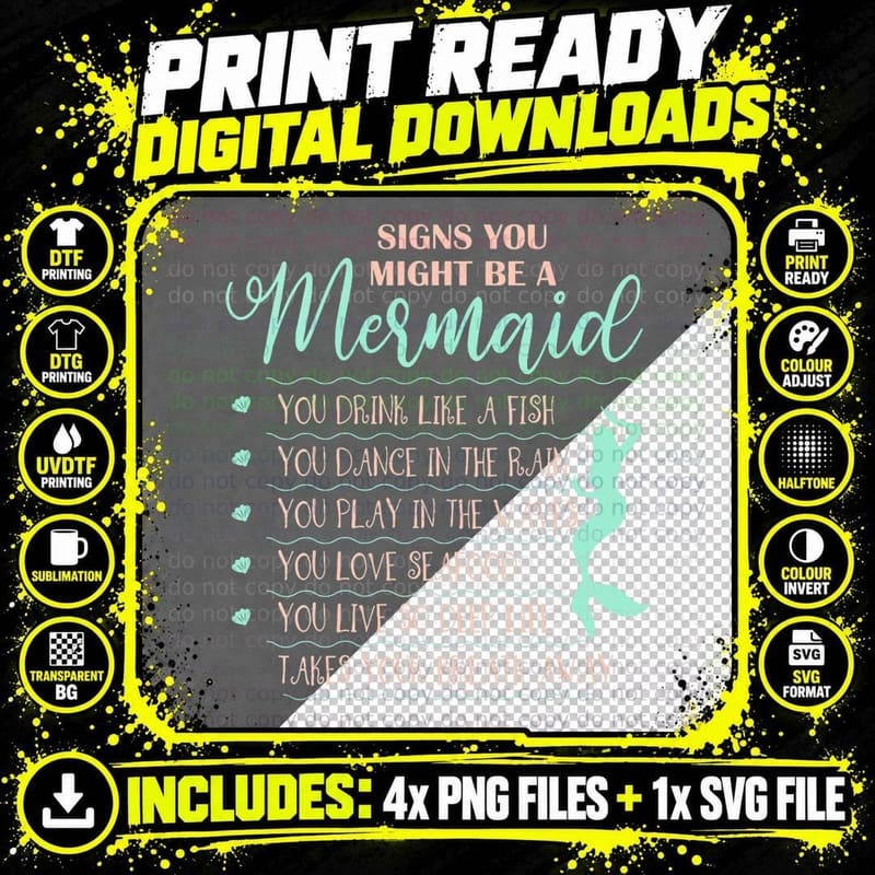 Mermaid T-Shirt, Sea Life Theme, Beach Vibes Apparel Png SVG Digital Bundle