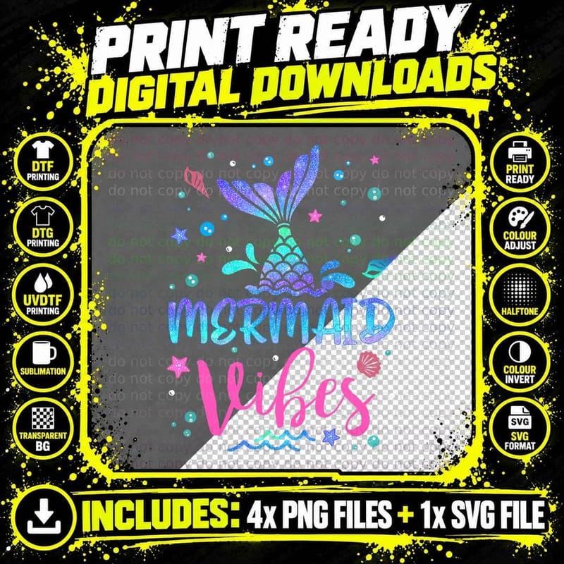 Mermaid Vibes Party T-Shirt, Summer Beach Style Png SVG Digital Bundle