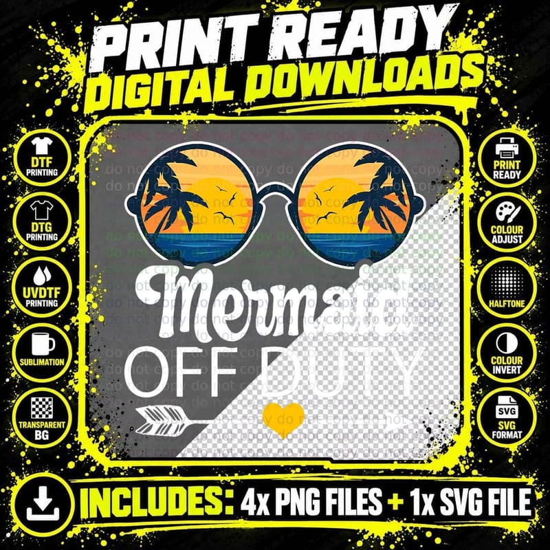 Mermaid off Duty Sunglasses Beach Sunset Summer Mermaid Png SVG Digital Bundle
