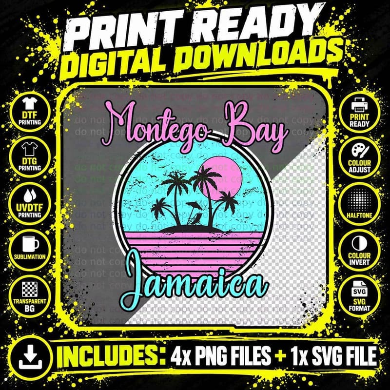 Montego Bay Jamaica Beach Travel Souvenir T-Shirt Png SVG Digital Bundle