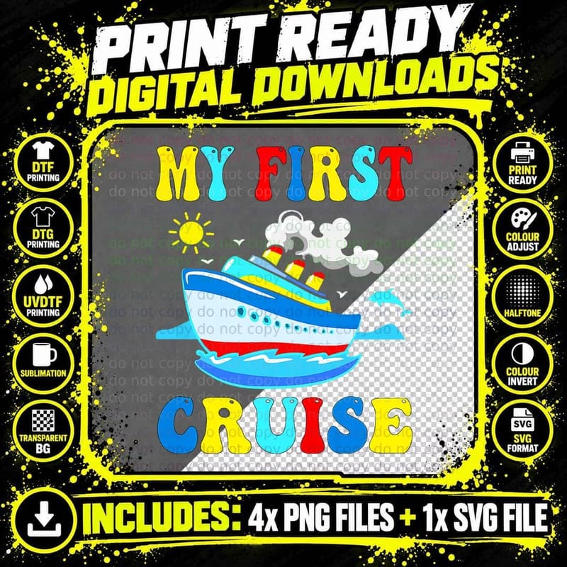 My First Cruise Toddler Girls Boy Family Vacation Boat Png SVG Digital Bundle