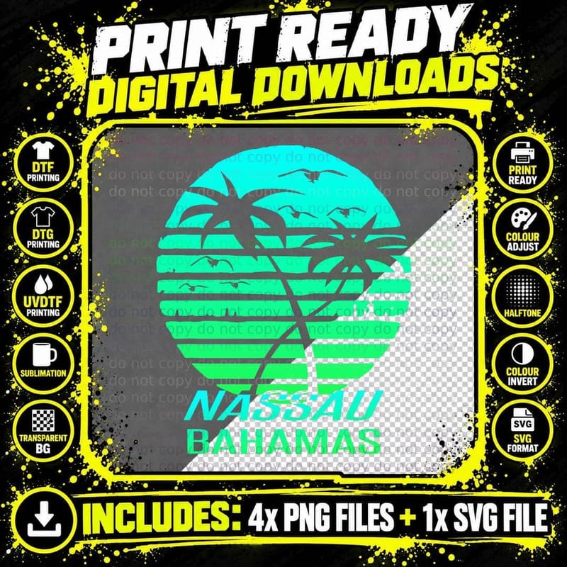Nassau Bahamas Souvenir - Sun Palms Vacation Travel Png SVG Digital Bundle