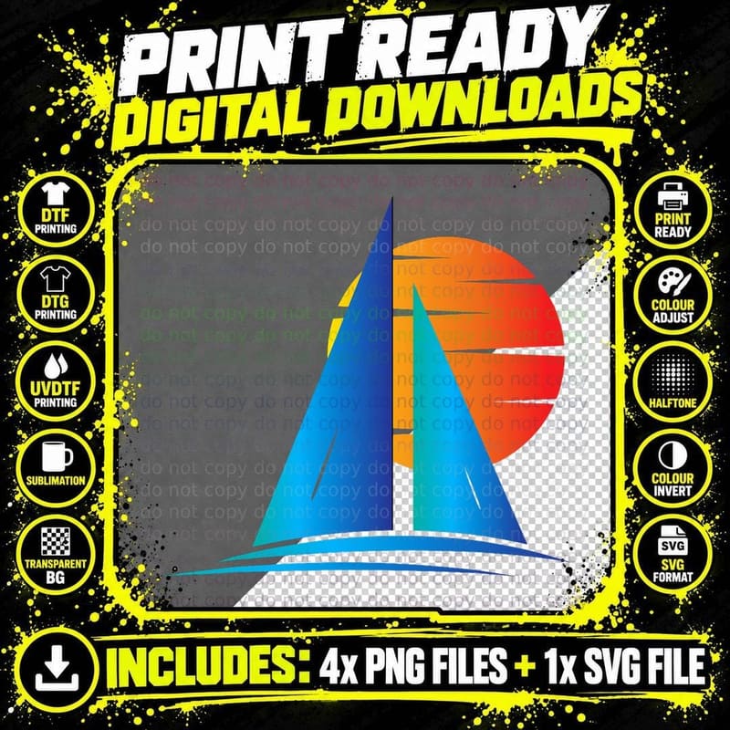 Nautical Sailboat Sailing T-Shirt, Summer Beach Style Png SVG Digital Bundle