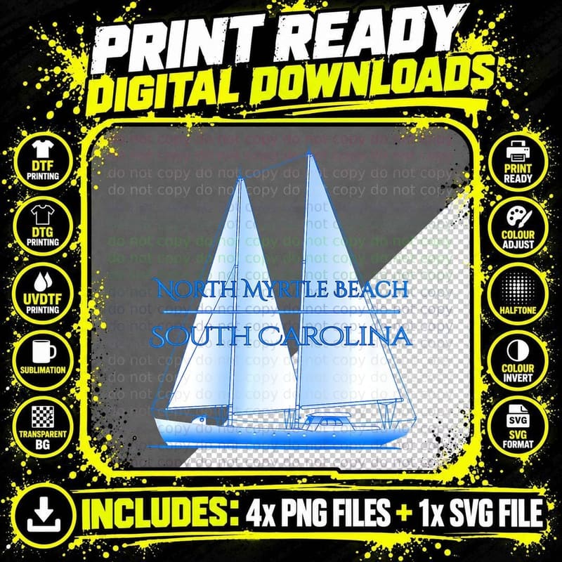 North Myrtle Beach Coastal Nautical Sailing Sailor Png SVG Digital Bundle