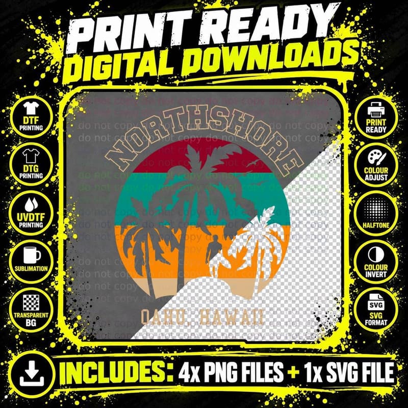Northshore Oahu Hawaii, Beaches, Surfing Png SVG Digital Bundle