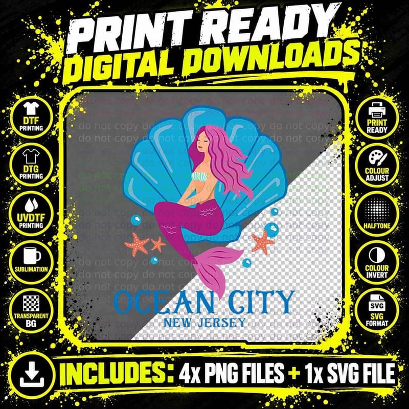 Ocean City NJ Mermaid & Sea Shell T-Shirt Png SVG Digital Bundle