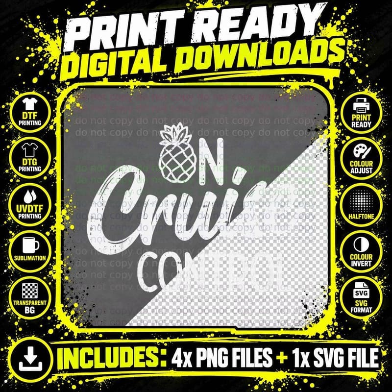 On Cruise Pineapple Control Tropical Summer Cruising Png SVG Digital Bundle