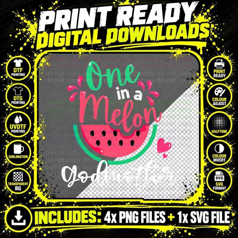 One in a Melon Godmother T-Shirt, Summer Vacation Style Png SVG Digital Bundle