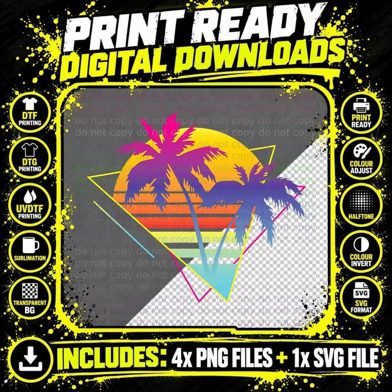 Palm Trees Summer Vacation Beach Vaporwave Palm Trees Png SVG Digital Bundle