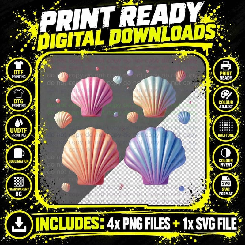 Pastel Seashells Pearls Beach Ocean Summer Vacation Png SVG Digital Bundle