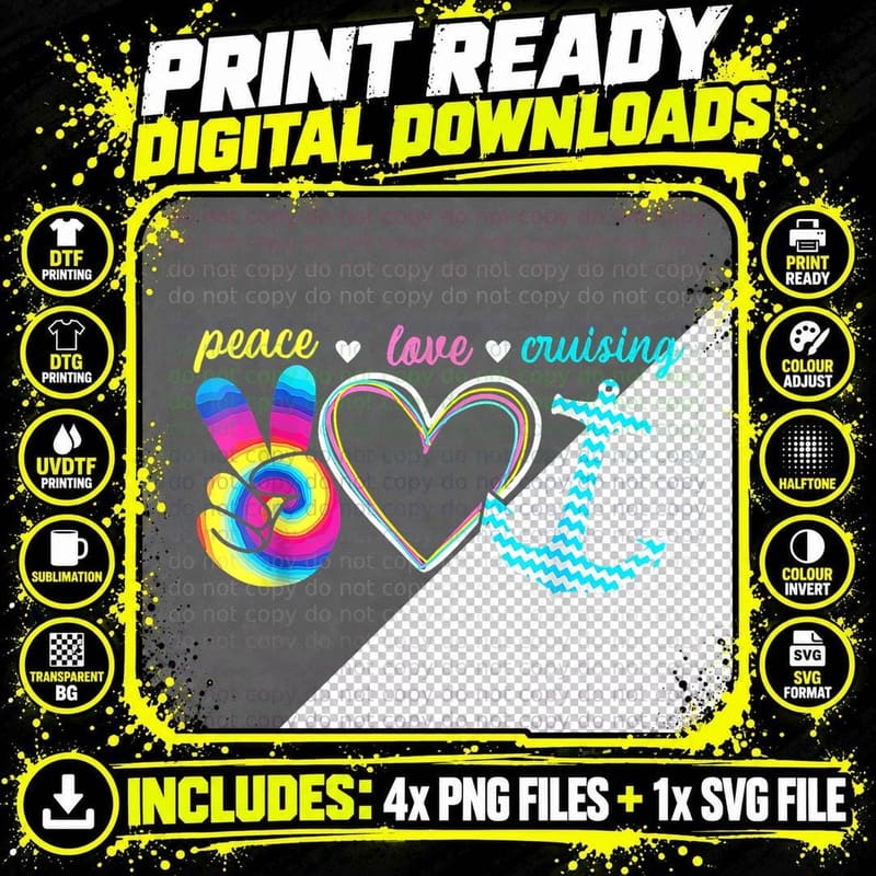 Peace Love Cruising Ship Hippie Floating Ocean Beach Png SVG Digital Bundle